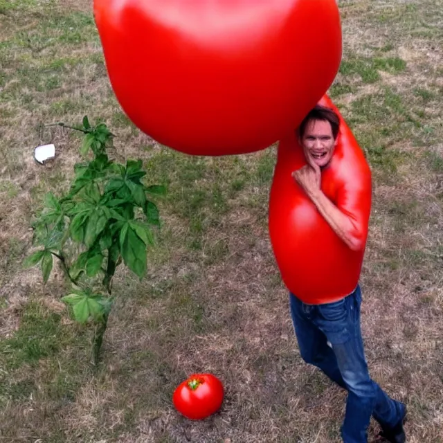 Image similar to jim carrey in a tomato costume