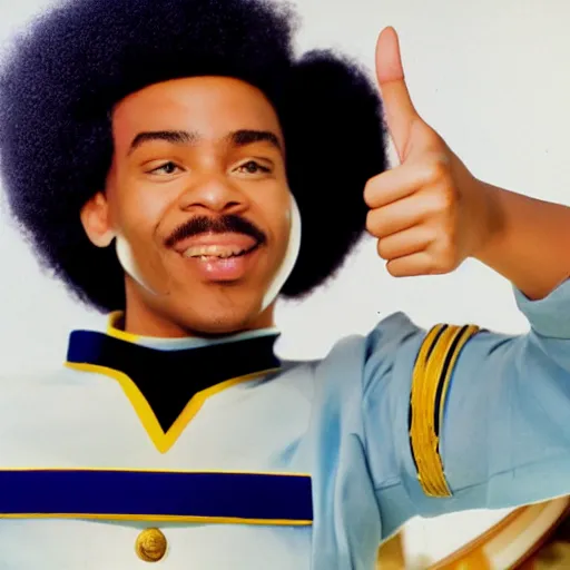 Image similar to a man in a sailor's uniform giving a thumbs up, a stock photo by Ray Parker, shutterstock, afrofuturism, bob ross, toonami, groovy