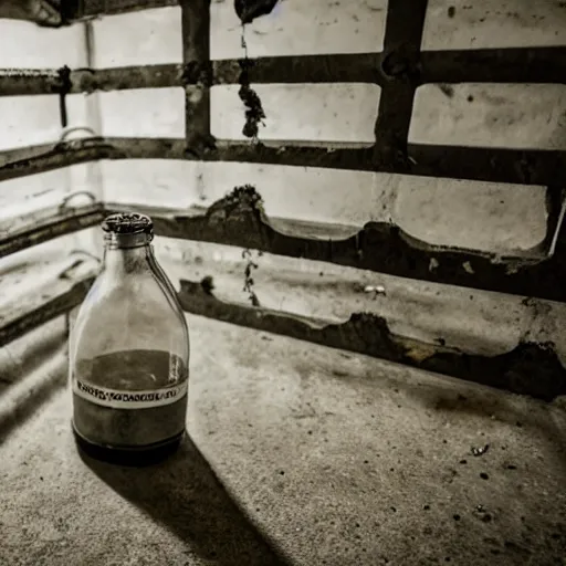 Image similar to bottle of milk in the floor inside a jailcell behind bars