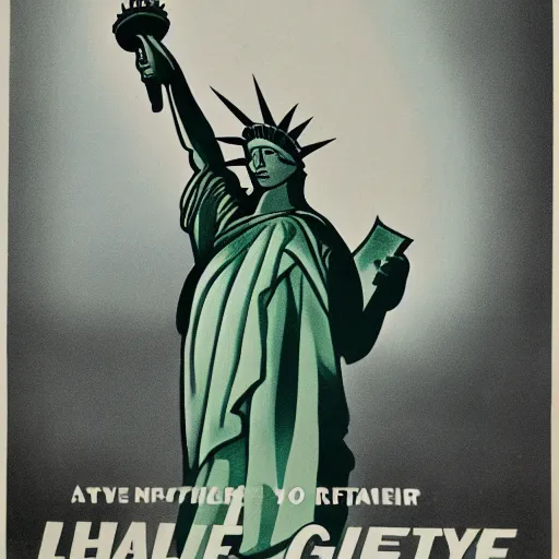 Prompt: The Statue of Liberty, 1950s propaganda poster