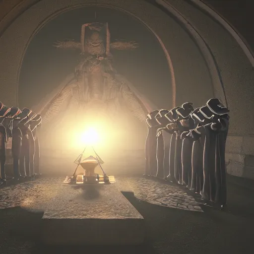 Image similar to 8 k hd detailed octane render of cultists performing an occult ritual