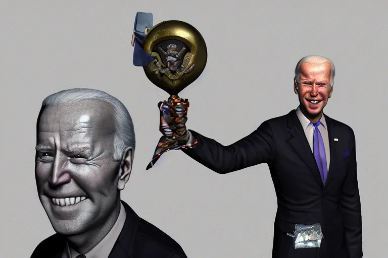 Image similar to creepy ugly hilarious 3 d surreal joe biden portrait, featured on artstation, cgsociety, unreal engine, octane, volumetric lighting, rtx on, intricately detailed, award - winning,