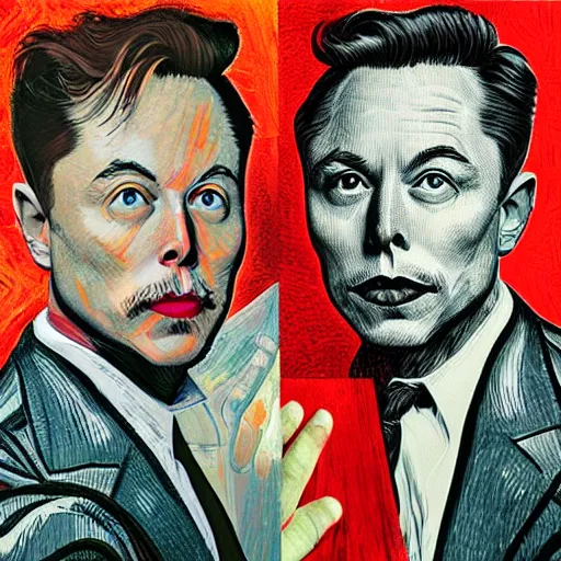 Prompt: portrait of elon musk, mashup between mc escher and vincent van gogh