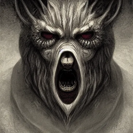 Image similar to Head wolf character, artwork by Antón Semenov