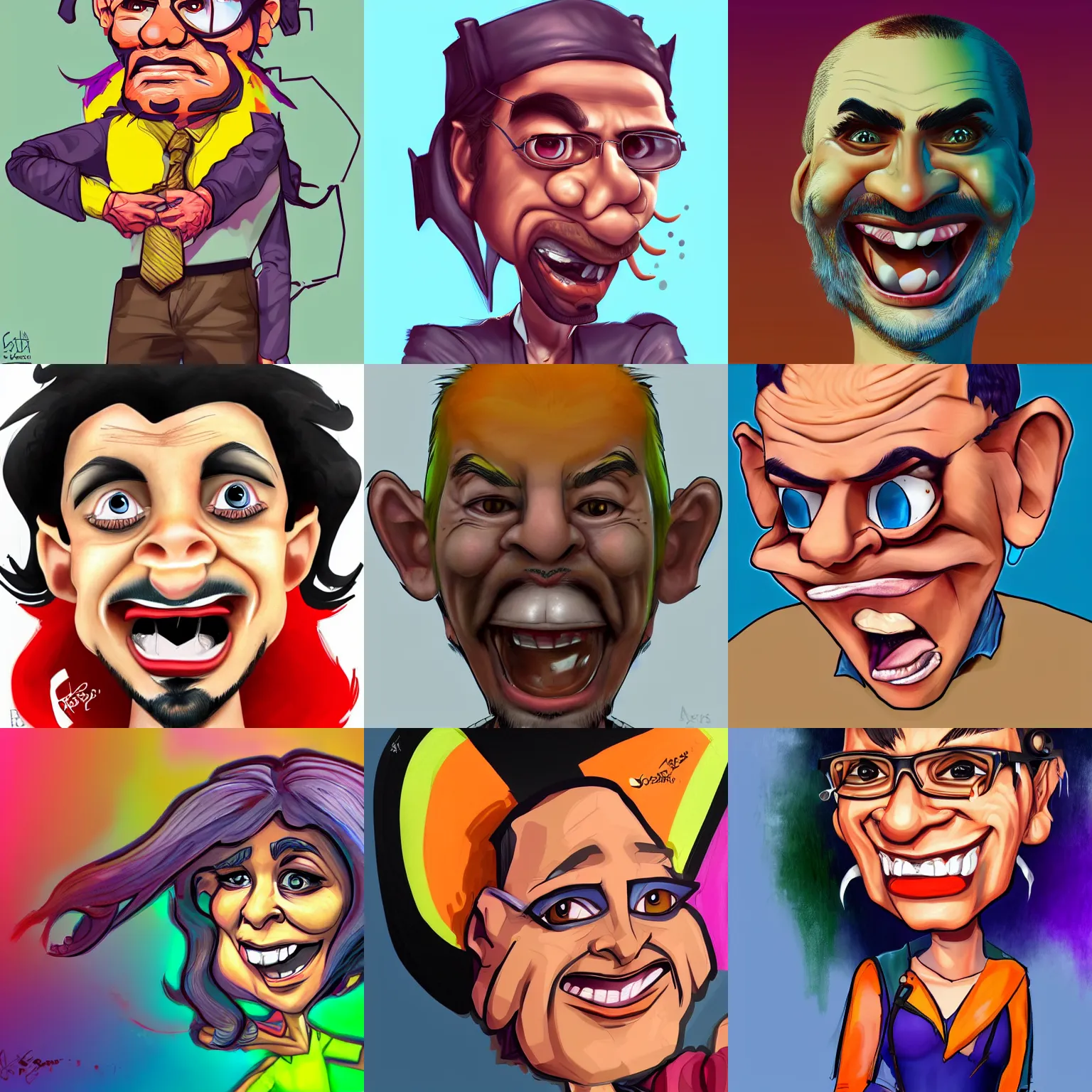 Prompt: a very exagerated caricature of jo soares, colorful, trending on artstation, artgem, pixiv