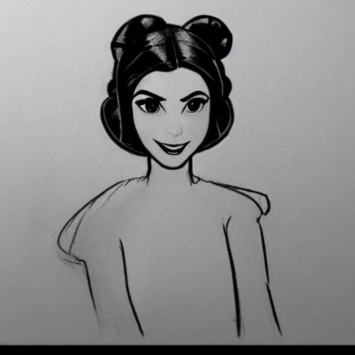 Image similar to milt kahl pencil sketch of victoria justice as princess leia