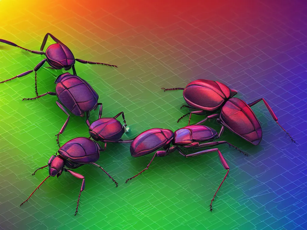 Prompt: a very cute bug crawling out of a vast 3 d landscape of jumbled computer code, hyperrealistic, 3 d, 8 k, artstation, very detailed, neon colors