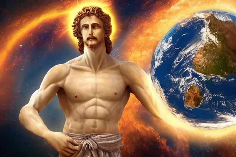 Prompt: photo of god after creating earth, 4k