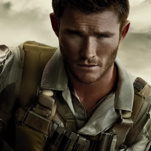 Prompt: scott eastwood as chris redfield, 4 k, high detail, high - resolution photograph, professional photography, ultra - detail