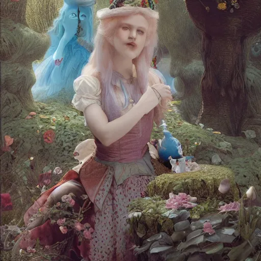 Image similar to Alice in wonderland, masterpiece by Edgar Maxence and Ross Tran and Michael Whelan, gustav dore, 8k, octane render