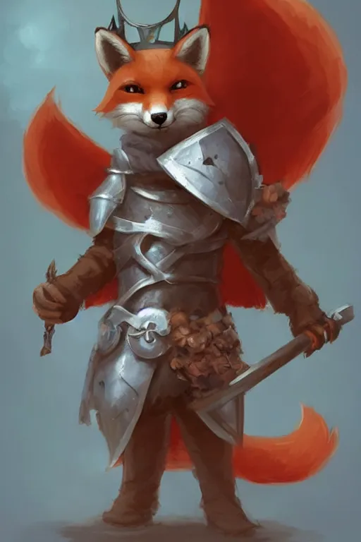 Image similar to cute little anthropomorphic foxy knight wearing a cape and a crown, tiny, small, miniature fox, baby animal, short, pale blue armor, cute and adorable, pretty, beautiful, DnD character art portrait, matte fantasy painting, DeviantArt Artstation, by Jason Felix by Steve Argyle by Tyler Jacobson by Peter Mohrbacher, cinematic lighting