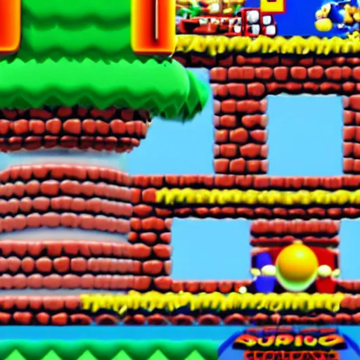 Image similar to supermario in sonic's greenhill zone doing a looping