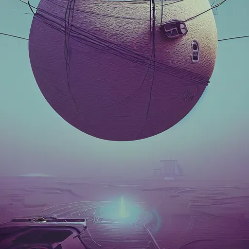 Image similar to detailed masterpiece of a robotic moon with wires coming out of it by beeple, digital art, artstation