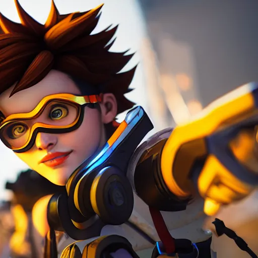 play of the game of tracer, perfect face, brown hair,, Stable Diffusion