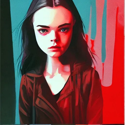 Image similar to Elle Fanning in Underworld 2003 picture by Sachin Teng, asymmetrical, dark vibes, Realistic Painting , Organic painting, Matte Painting, geometric shapes, hard edges, graffiti, street art:2 by Sachin Teng:4