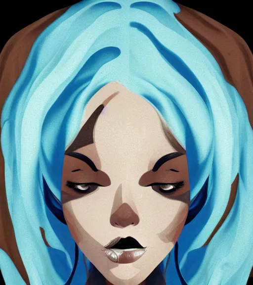 Image similar to portrait of a woman raised on the island face tatooes by greg tocchini, dynamic lighting, gradient light blue, brown, blonde cream and white color scheme, grunge aesthetic