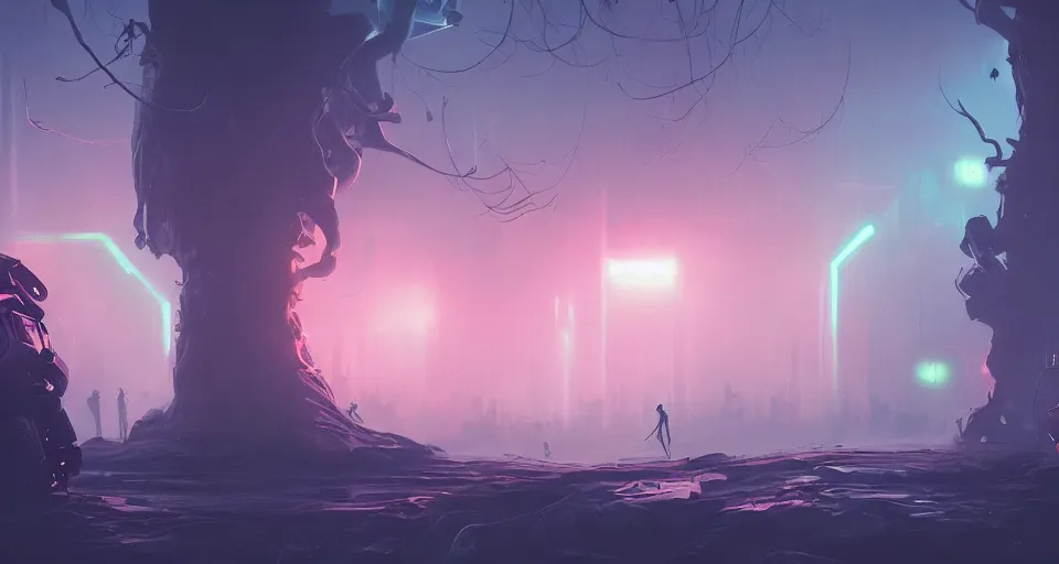 Image similar to beautiful painting of an alien infographic about space, forestpunk, neon lights, moody atmosphere, epic composition, dramatic lighting, trending on artstation, octane render, by stanley kubrick