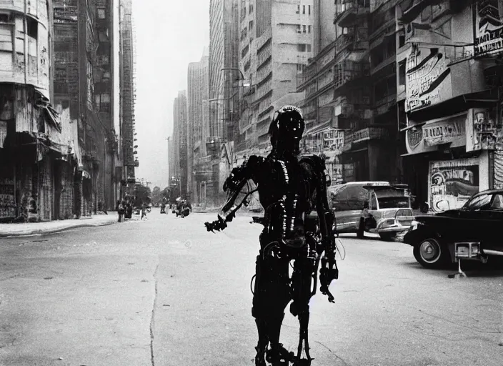 Image similar to a cyborg in a cyberpunk street, by richard avedon, tri - x pan stock