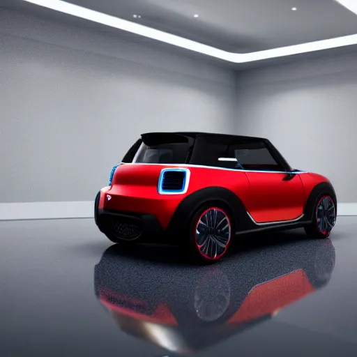 Prompt: high quality photo of new honda e mini concept car in showroom, cinematic lighting ,unreal engine, low DoF,