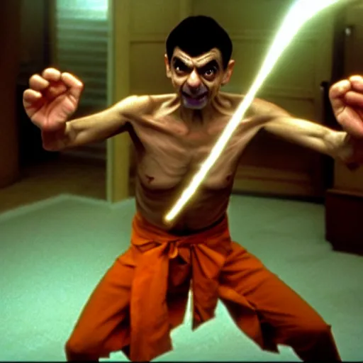 Prompt: mr. bean as dhalsim from the streetfighter movie. movie still. cinematic lighting.