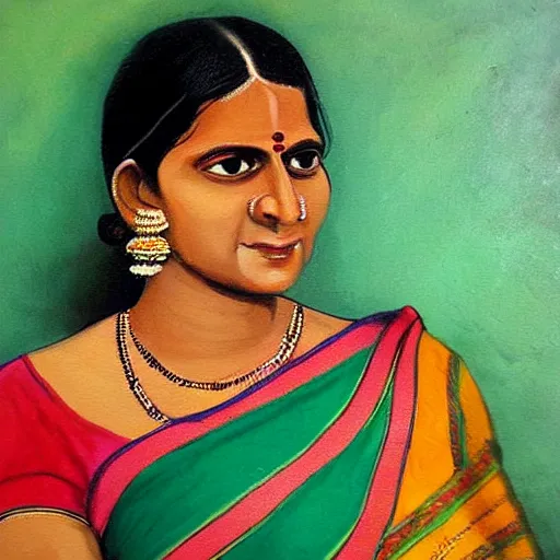 Image similar to painting of a women from maharashtra in saree from 2 0 th century making chapati