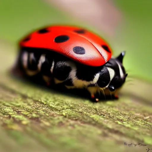 Prompt: a feline ladybug - cat - hybrid, animal photography