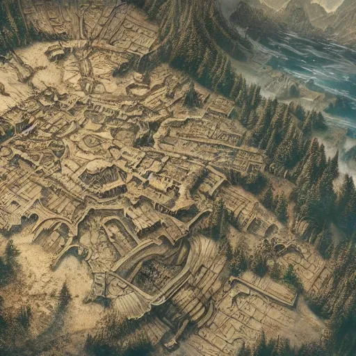 Image similar to rpg map printed on paper seen from above, fantasy game, highly detailed, illustration, fantasy art, in the style of greg rutkowski, epic, fantasy, intricate, hyper detailed, artstation, concept art, smooth, sharp focus, ray tracing