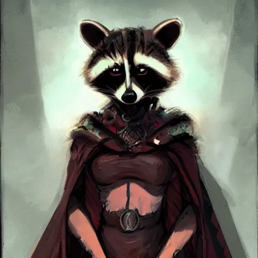 Image similar to A raccoon priestess with bloody eyes by greg rutkowski in the style of magic the gathering