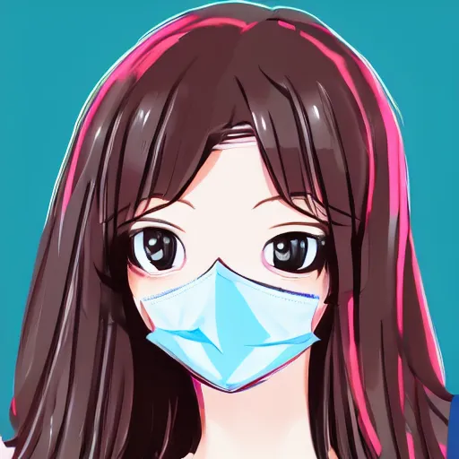 Image similar to full headshot portrait of a girl with long black hair, wearing a surgical mask, drawn by ATDAN, by Avetetsuya Studios, attractive character, colored sketch anime manga panel, trending on Pixiv