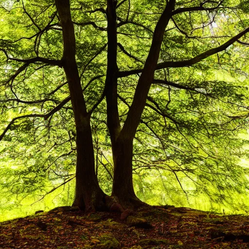 Prompt: photo of a tree on a forest landscape, macro photography,