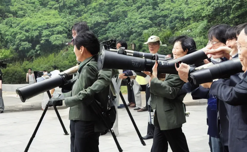 Prompt: Tsai Ing-wen holds a peace bazooka