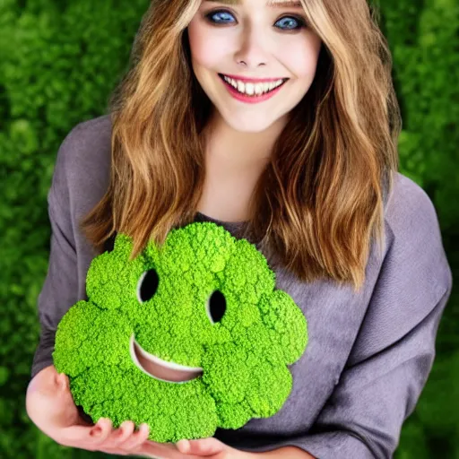 Prompt: elizabeth olsen with a [ [ broccoli face ] ]!!, trending on cgsociety, 4 k quality, intricate