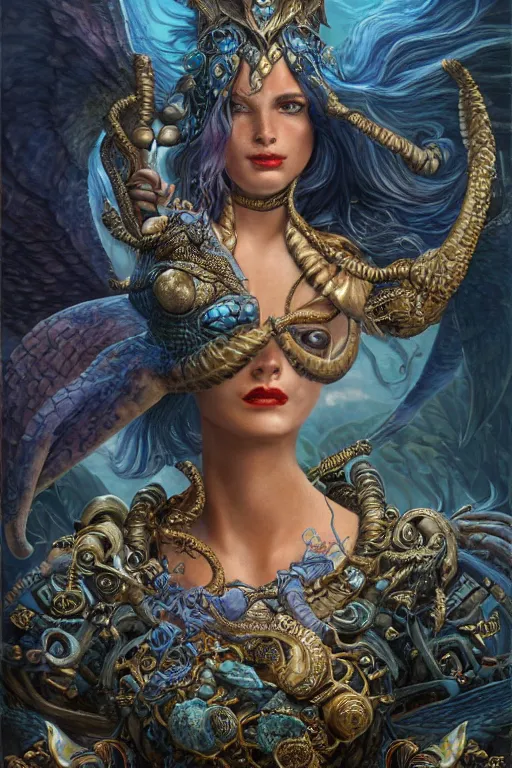 Image similar to Mystical Valkyrie, Portrait of a beautiful female Atlantean Reptilian Warrior, Realistic, Regal, Refined, Detailed Digital Art, Michael Cheval, Walt Disney (1937), François Boucher, Oil Painting, Steampunk, Highly Detailed, Cinematic Lighting, Unreal Engine, 8k, HD