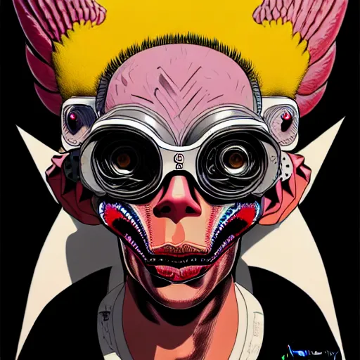 Image similar to portrait painting of a punk chicken - headed cyborg, sharp focus, award - winning, trending on artstation, masterpiece, highly detailed, intricate. art by josan gonzales and moebius and deathburger