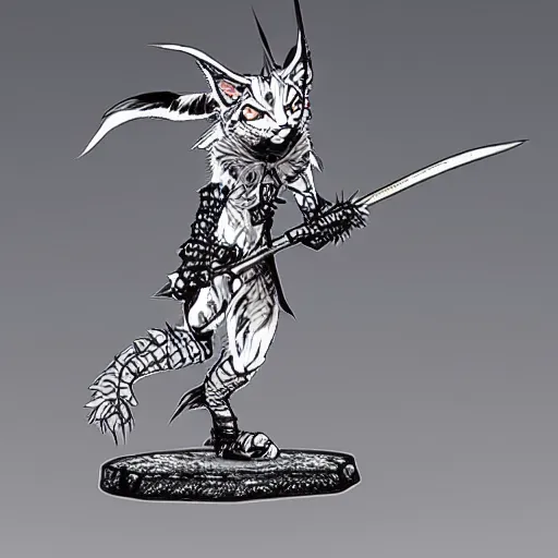 Image similar to yoshitaka amano style, lynx warrior, anthropomorphic