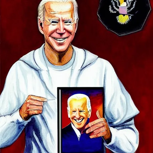 Image similar to a holy painting of joe biden.