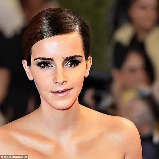 Image similar to a woman who is a genetic combination of kim kardashian and emma watson face and upper - body focus