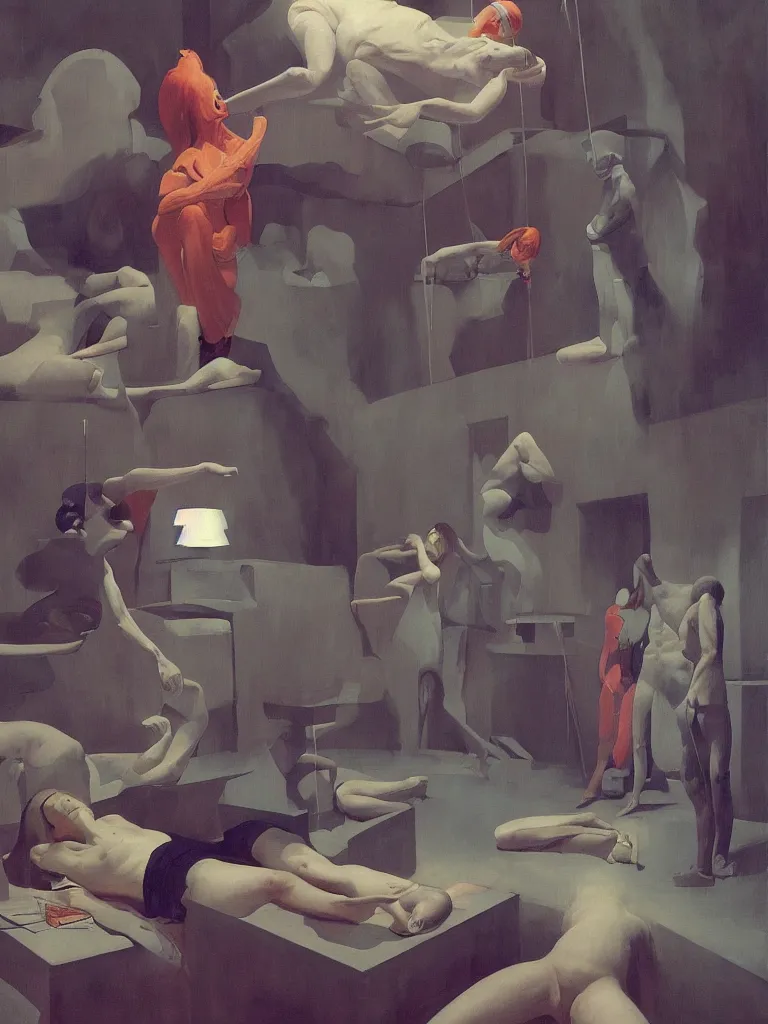 Image similar to the disinvention of time, liberation, by edward hopper and james gilleard, zdzislaw beksinski, open ceiling, highly detailed, black people, painted by francis bacon, painted by james gilleard, surrealism, airbrush, ilya kuvshinov, wlop, stanley artgerm, very coherent, art by takato yamamoto and james jean