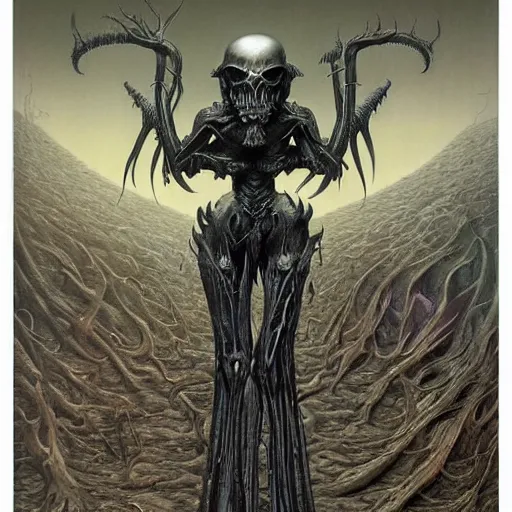 Image similar to a beautiful death metal cover art by Wayne Barlowe and H R Giger and Bill Ellis, trending on artstation