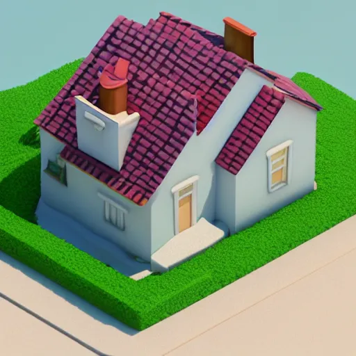 Image similar to cute chubby house, mobile game 3 d render, minimalistic, octane, 1 0 0 mm, depth of field, isometric, blue background