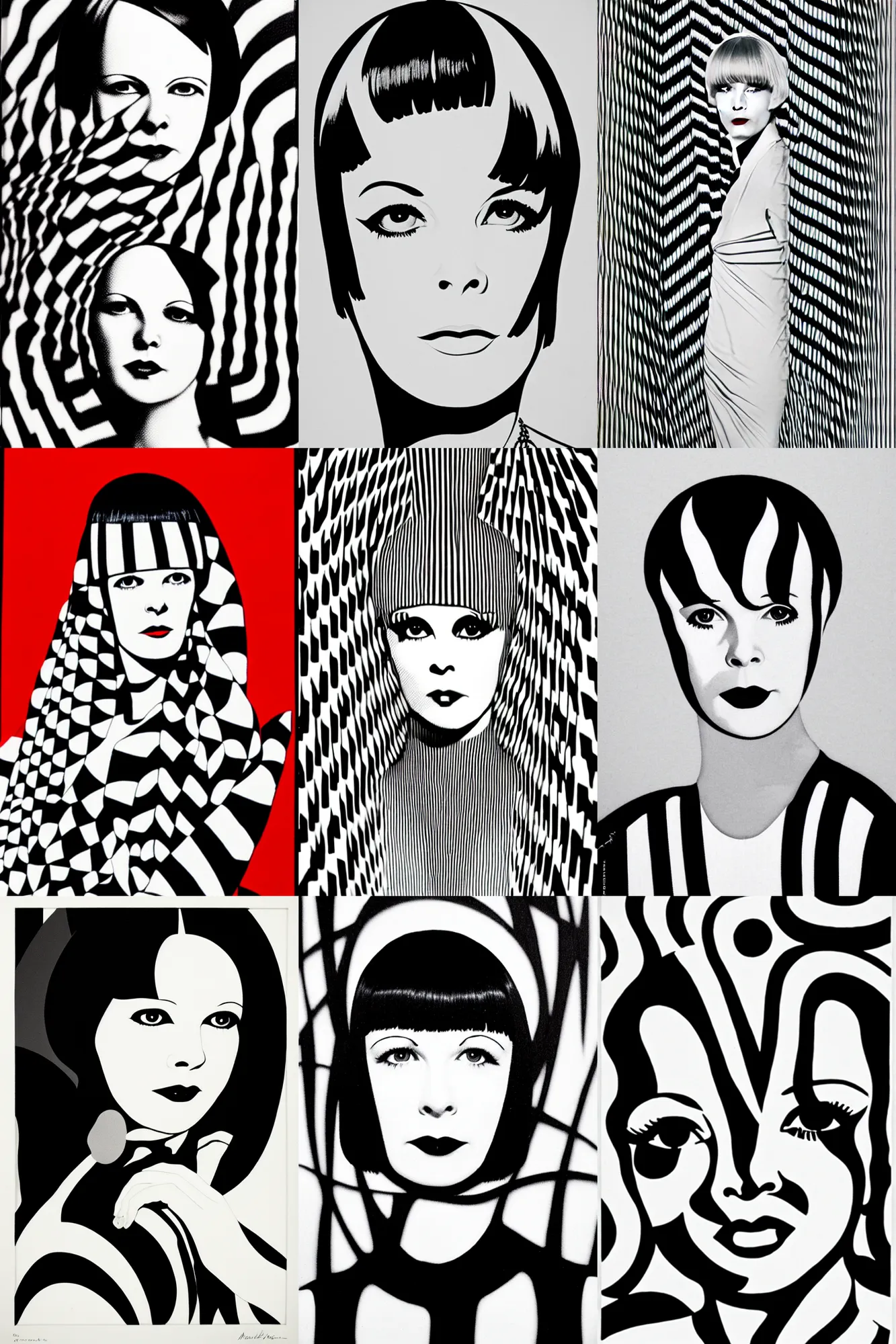 Prompt: portrait of mary louise brooks, op art, mcbess
