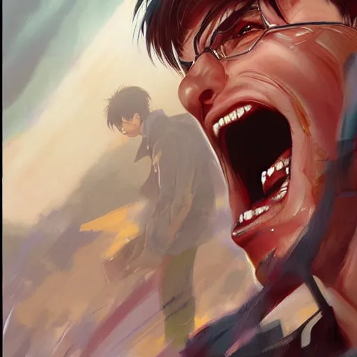 Image similar to A close-up anime portrait of tom cruise screaming, by a professional manga illustrator, Stanley Artgerm Lau, WLOP, Rossdraws, James Jean, Andrei Riabovitchev, Marc Simonetti, and Sakimichan, tranding on artstation