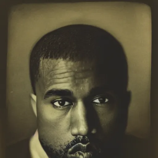 Image similar to a vintage photograph of Kanye West by Julia Margaret Cameron, portrait, 40mm lens, shallow depth of field, split lighting