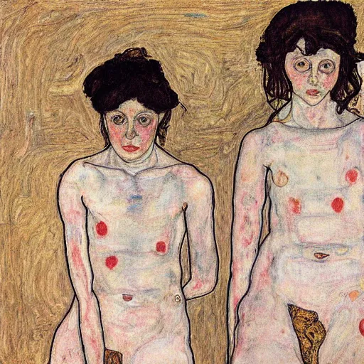 Prompt: 2 girls sketch by egon schiele