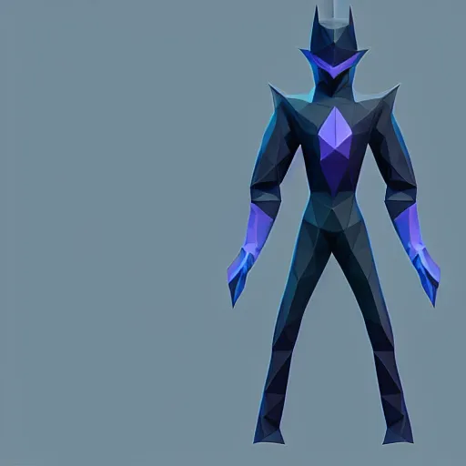 Image similar to low poly simple art of Nocturne splashart, nocturne is a dark ghost with no legs in armor and has blades on his arms, league of legends nocturne, 8k resolution, high detail, ULTRA REALISTIC VFX, reflections, post processing