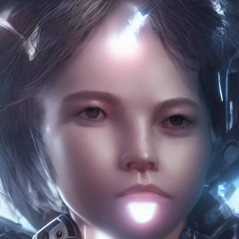 Image similar to hyperrealistic portrait of one cyborg girl, closeup, volumetric lighting, epic cinematic lighting, trending on artstation, very detailed, stunning