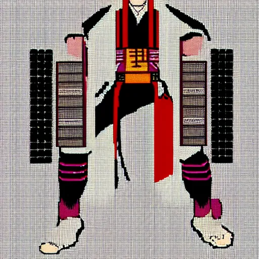 Image similar to Beautiful samurai pixel art by UltraIndigoNFT and Junji Ito , post-processing , kendo stance