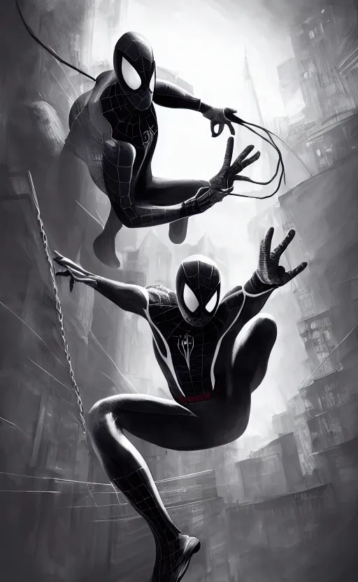 Image similar to spiderman noir, dynamic lighting, photorealistic fantasy concept art, trending on art station, stunning visuals, creative, cinematic, ultra detailed