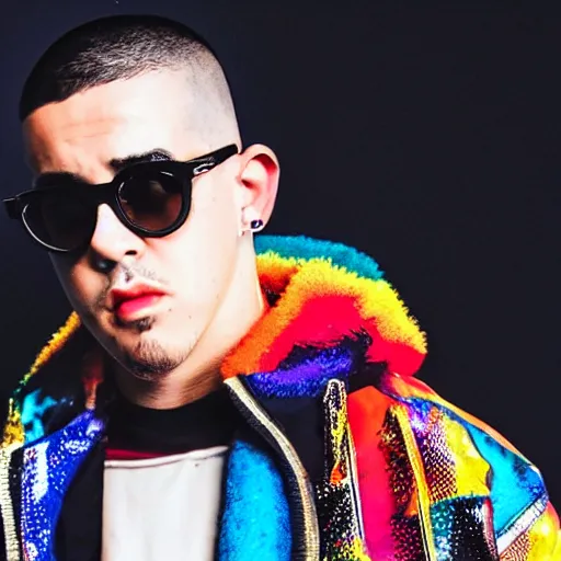 Image similar to a photo of Benito Antonio Martínez Ocasio, artistically known as Bad Bunny, is a Puerto Rican rapper, singer, songwriter and actor. His style of music is generally defined as Latin trap and reggaeton, but he has also performed other genres such as rock, kizomba, and soul