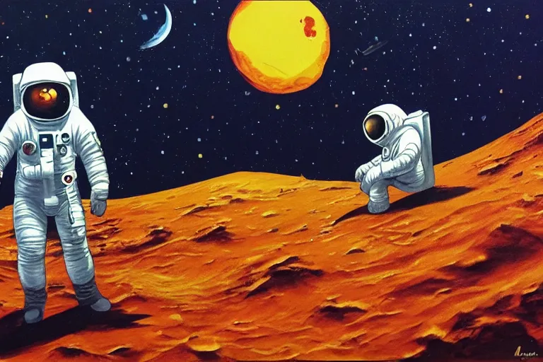 Image similar to an astronaut laying on mars in the style of flooko, acrylic art, detailed, moonlight,